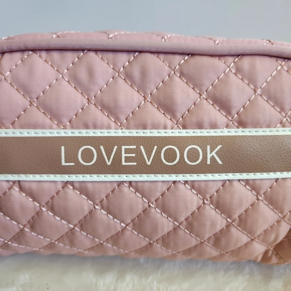 Lovevook Pink Quilted Toiletry Travel Makeup Cosmetic Bag Pouch